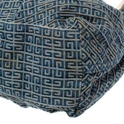 Pre Owned حقيبة كتف جيفنشي جلد ودنيم مونوغرام أزرق/ أبيض