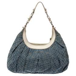 Pre Owned حقيبة كتف جيفنشي جلد ودنيم مونوغرام أزرق/ أبيض