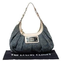 Pre Owned حقيبة كتف جيفنشي جلد ودنيم مونوغرام أزرق/ أبيض