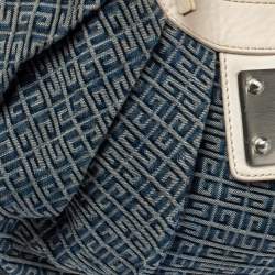 Pre Owned حقيبة كتف جيفنشي جلد ودنيم مونوغرام أزرق/ أبيض