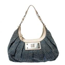 Pre Owned حقيبة كتف جيفنشي جلد ودنيم مونوغرام أزرق/ أبيض