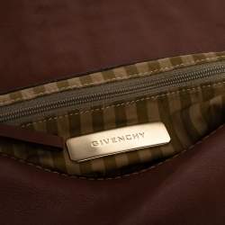 Pre Owned Givenchy Brown Leather Logo Embossed Flap Hobo