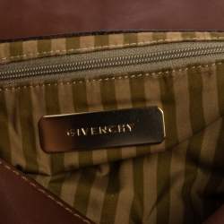 Pre Owned Givenchy Brown Leather Logo Embossed Flap Hobo