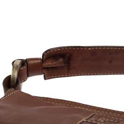 Pre Owned Givenchy Brown Leather Logo Embossed Flap Hobo