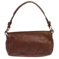 Pre Owned Givenchy Brown Leather Logo Embossed Flap Hobo