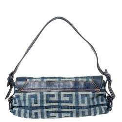 Pre Owned Givenchy Blue Monogram Denim and Leather Buckle Flap Hobo