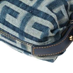 Pre Owned Givenchy Blue Monogram Denim and Leather Buckle Flap Hobo