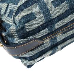 Pre Owned Givenchy Blue Monogram Denim and Leather Buckle Flap Hobo