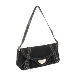 Pre Owned حقيبة كتف جيفنشى صغيرة جلد ودنيم أسود 