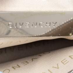 Pre Owned Givenchy Silver/Beige Signature Canvas and Leather Small Baguette Bag