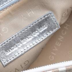 Pre Owned Givenchy Silver/Beige Signature Canvas and Leather Small Baguette Bag
