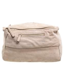Pre Owned Givenchy Beige Nubuck Croc Embossed Leather Large Pandora Shoulder Bag