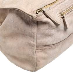 Pre Owned Givenchy Beige Nubuck Croc Embossed Leather Large Pandora Shoulder Bag