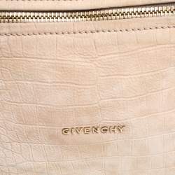 Pre Owned Givenchy Beige Nubuck Croc Embossed Leather Large Pandora Shoulder Bag