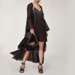 Pre Owned Givenchy Black Leather Tassel Pocket Chain Baguette Bag