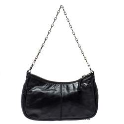 Pre Owned Givenchy Black Leather Tassel Pocket Chain Baguette Bag