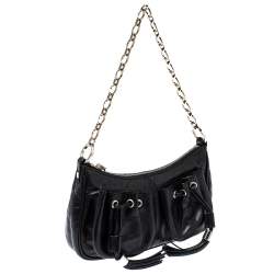 Pre Owned Givenchy Black Leather Tassel Pocket Chain Baguette Bag