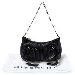 Pre Owned Givenchy Black Leather Tassel Pocket Chain Baguette Bag