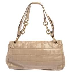 Pre Owned Givenchy Beige Croc Embossed Leather Flap Shoulder Bag