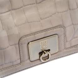 Pre Owned Givenchy Beige Croc Embossed Leather Flap Shoulder Bag