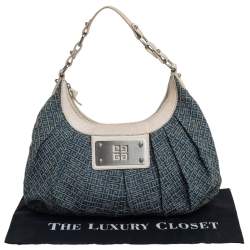 Pre Owned Givenchy Cream/Blue Monogram Canvas and Leather Hobo