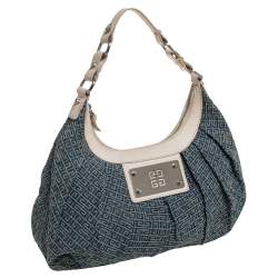 Pre Owned Givenchy Cream/Blue Monogram Canvas and Leather Hobo