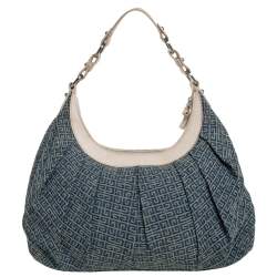 Pre Owned Givenchy Cream/Blue Monogram Canvas and Leather Hobo