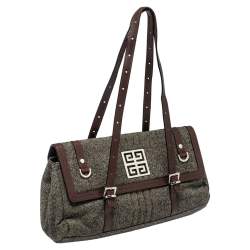 Pre Owned حقيبة ساتشل جيفنشي جلد وصوف رصاصي قلاب