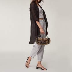 Pre Owned حقيبة جيفنشي كانفاس مونوغرامي بيج/بني وجلد منقوش بإبزيم ويد علوية