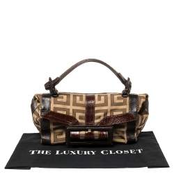 Pre Owned حقيبة جيفنشي كانفاس مونوغرامي بيج/بني وجلد منقوش بإبزيم ويد علوية