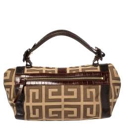 Pre Owned حقيبة جيفنشي كانفاس مونوغرامي بيج/بني وجلد منقوش بإبزيم ويد علوية