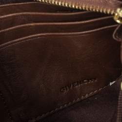 Pre Owned Givenchy Brown Crinkled Leather Top Zip Wallet