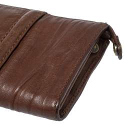 Pre Owned Givenchy Brown Crinkled Leather Top Zip Wallet