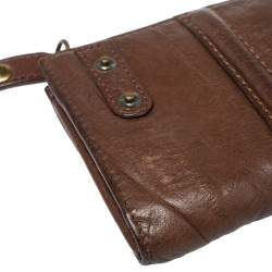 Pre Owned Givenchy Brown Crinkled Leather Top Zip Wallet