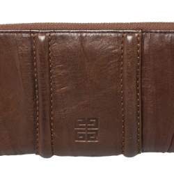 Pre Owned Givenchy Brown Crinkled Leather Top Zip Wallet