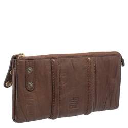 Pre Owned Givenchy Brown Crinkled Leather Top Zip Wallet