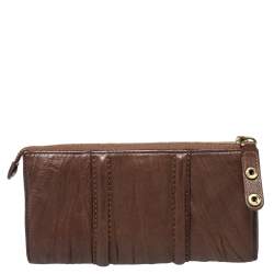 Pre Owned Givenchy Brown Crinkled Leather Top Zip Wallet
