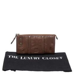 Pre Owned Givenchy Brown Crinkled Leather Top Zip Wallet