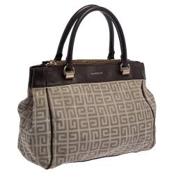 Givenchy Dark Brown/White Monogram Canvas and Leather Double Zip Tote