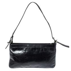 Pre Owned Givenchy Black Leather Logo Metal Baguette Shoulder Bag