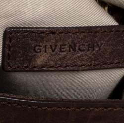 Pre Owned Givenchy Blue/Brown Monogram Denim and Leather Logo Plaque Hobo