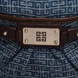 Pre Owned Givenchy Blue/Brown Monogram Denim and Leather Logo Plaque Hobo
