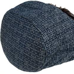 Pre Owned Givenchy Blue/Brown Monogram Denim and Leather Logo Plaque Hobo