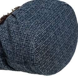 Pre Owned Givenchy Blue/Brown Monogram Denim and Leather Logo Plaque Hobo