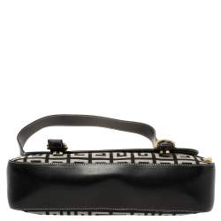 Pre Owned Givenchy Black Monogram Canvas and Leather Double Buckle Flap Shoulder Bag