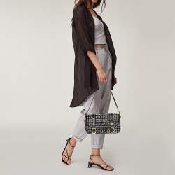 Pre Owned Givenchy Black Monogram Canvas and Leather Double Buckle Flap Shoulder Bag