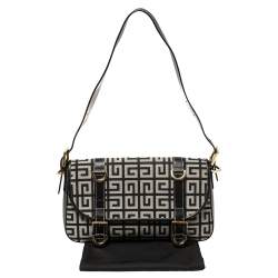 Pre Owned Givenchy Black Monogram Canvas and Leather Double Buckle Flap Shoulder Bag