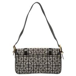 Pre Owned Givenchy Black Monogram Canvas and Leather Double Buckle Flap Shoulder Bag