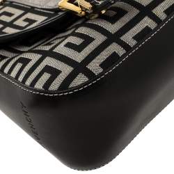 Pre Owned Givenchy Black Monogram Canvas and Leather Double Buckle Flap Shoulder Bag