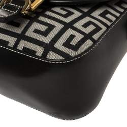 Pre Owned Givenchy Black Monogram Canvas and Leather Double Buckle Flap Shoulder Bag